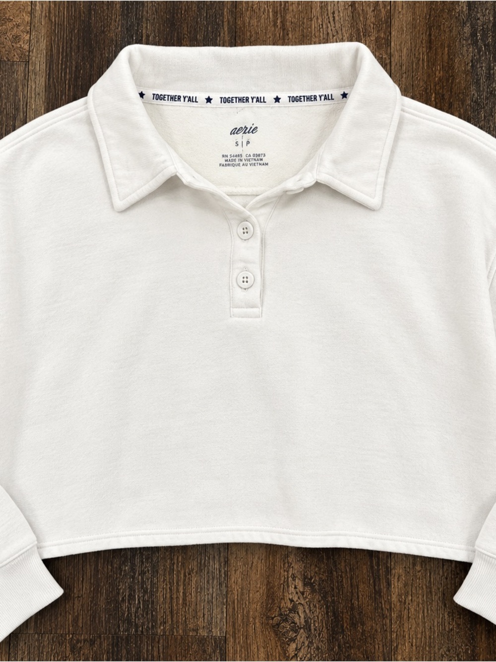 aerie Kids White Cropped Polo Sweatshirt
